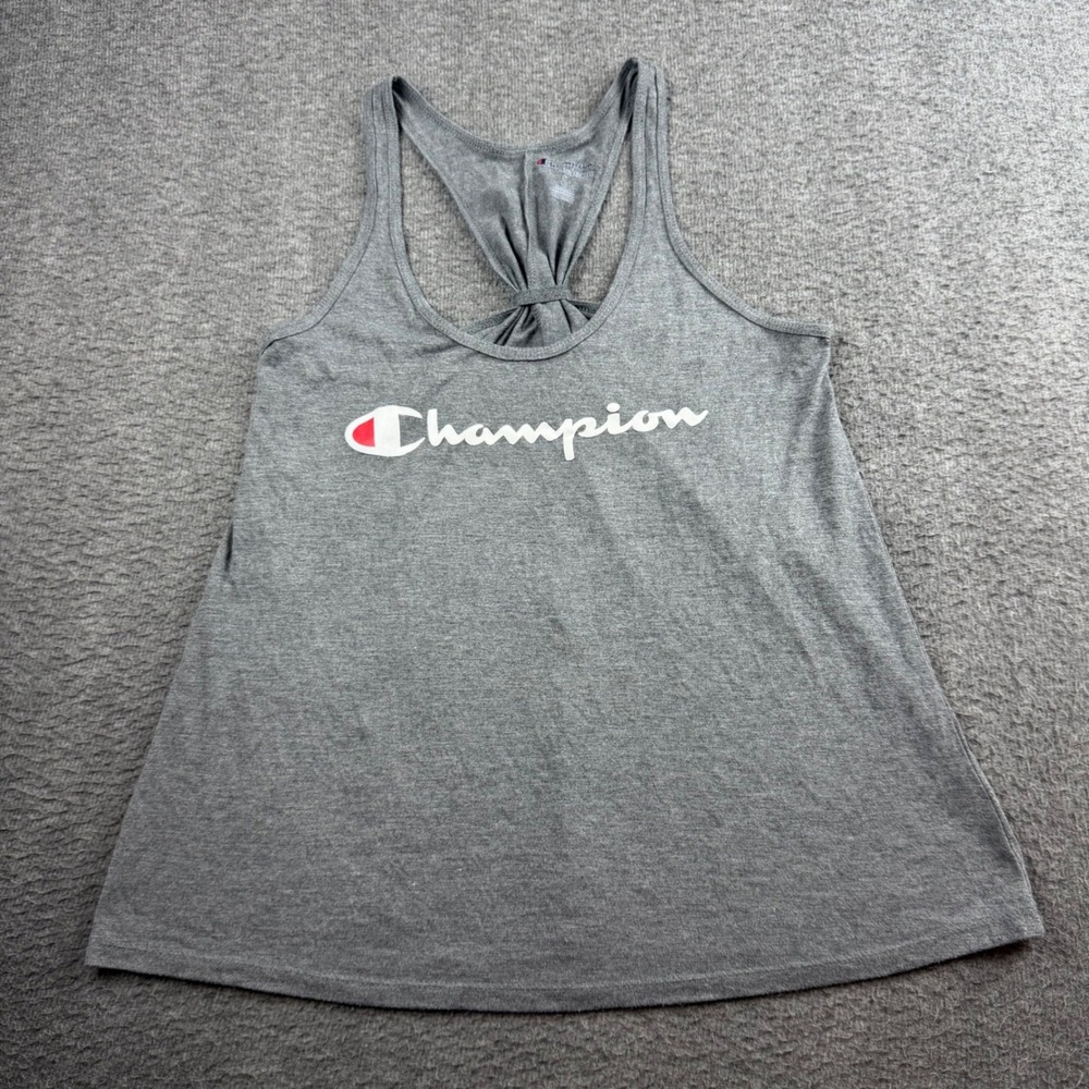 Champion Tank Top Women's Small Gray Racerback Knot Back Logo Activewear
